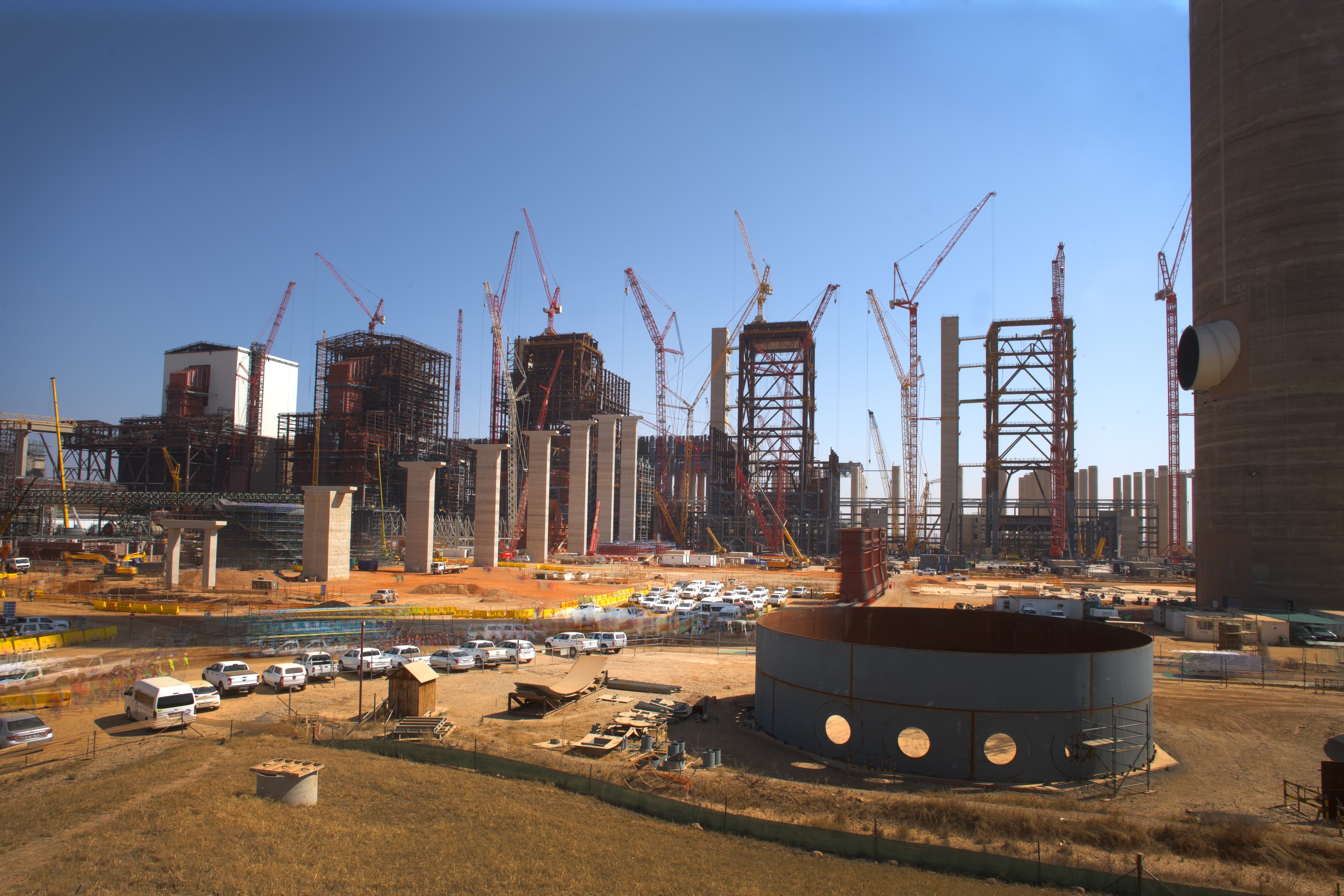 Petrochemical processing plant at dusk
